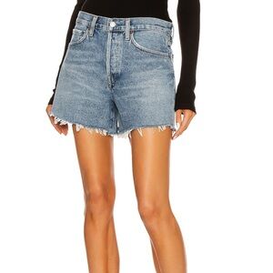 Agolde Blue Frayed Jean Shorts